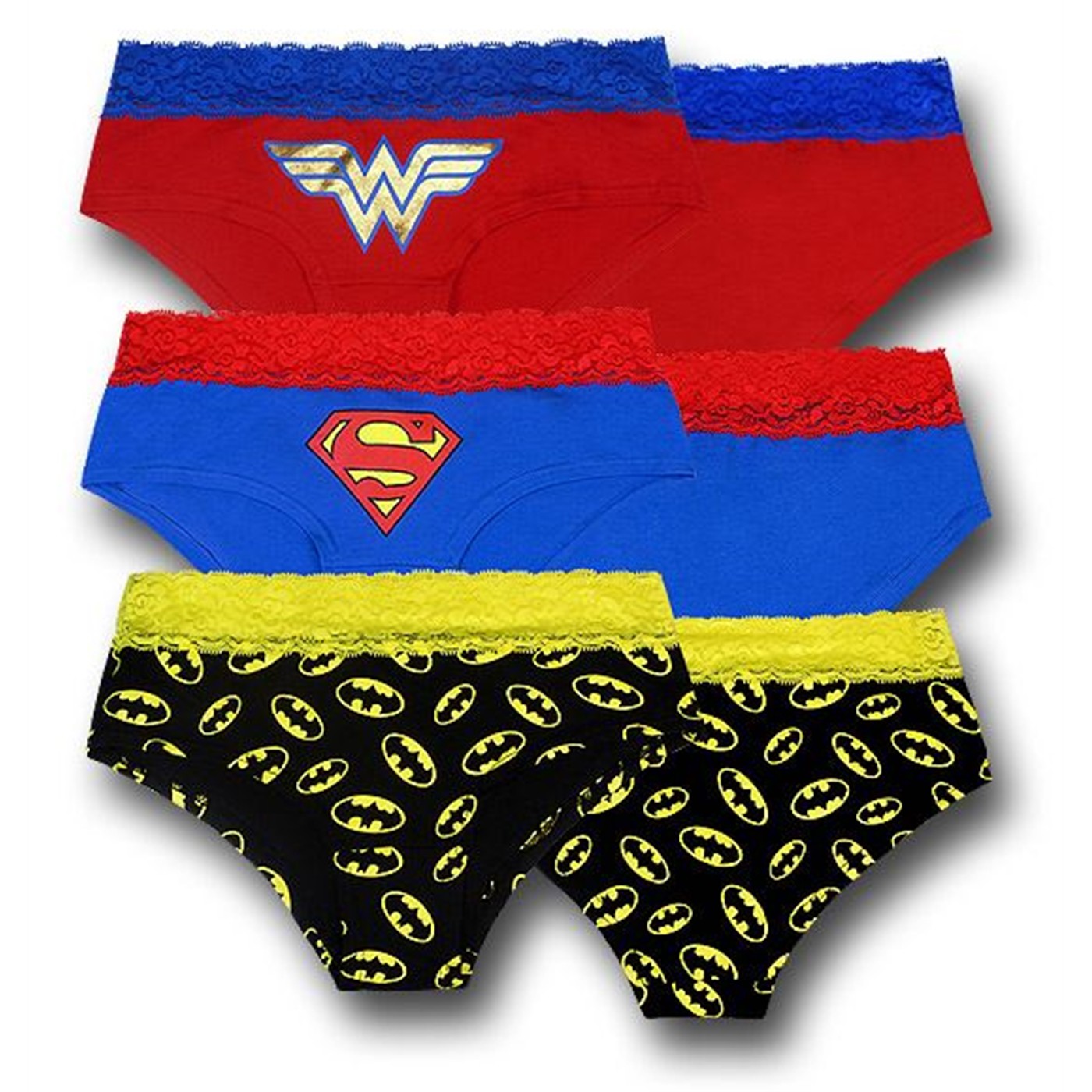DC Heroines Women's Lace Hipster Briefs 3-Pack, Red