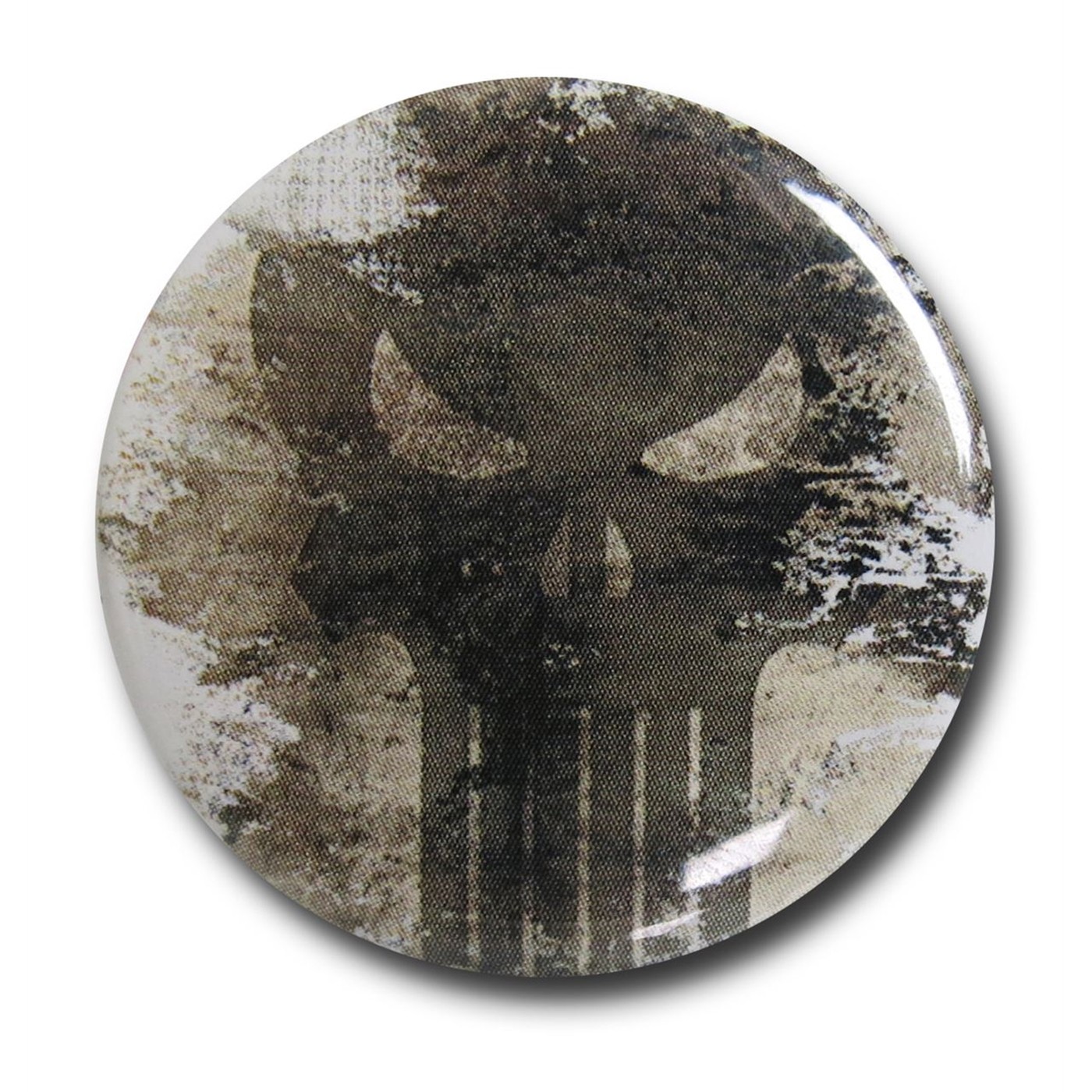 Punisher Distressed Symbol Button, White