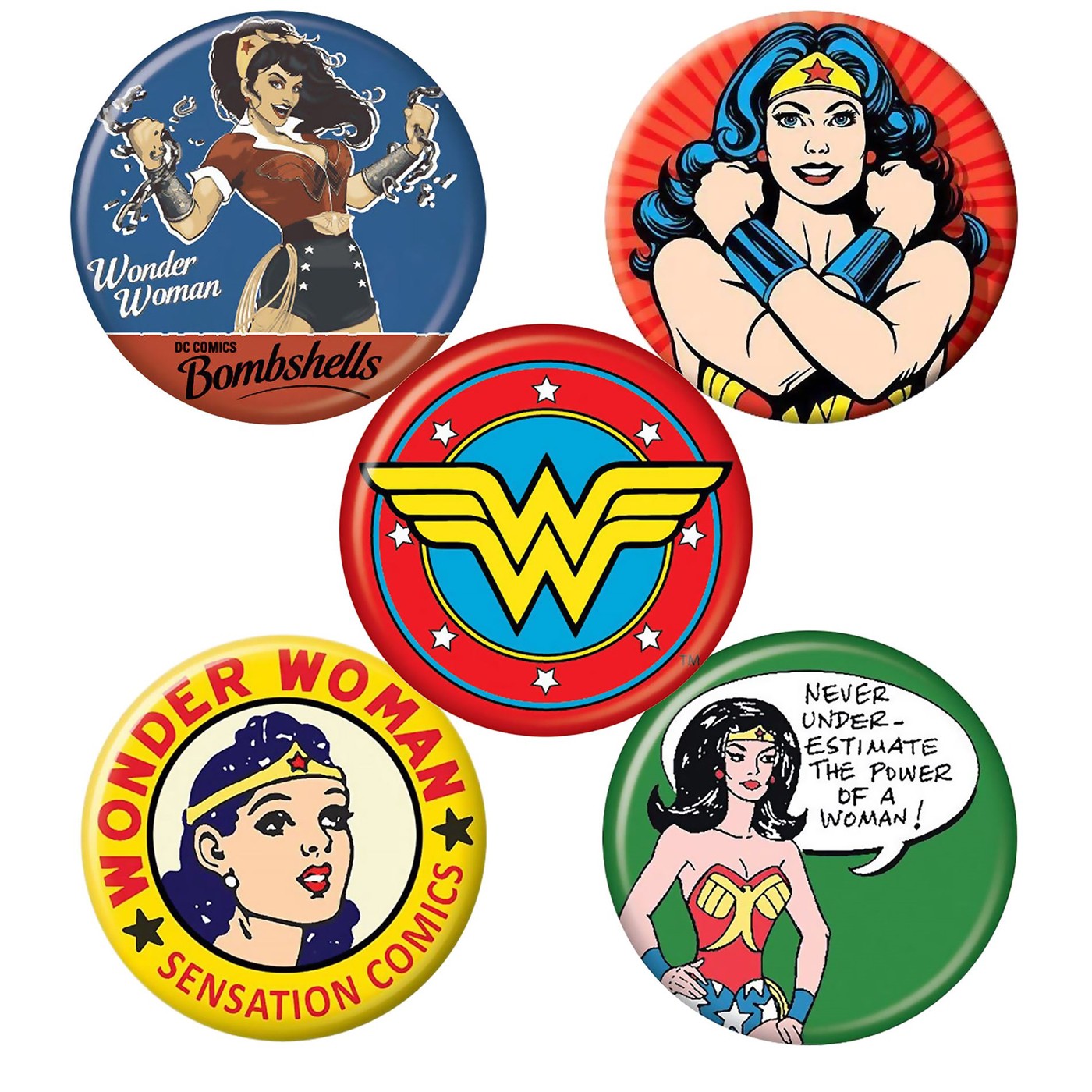 Wonder Woman Variety Button 5 Pack, Blue