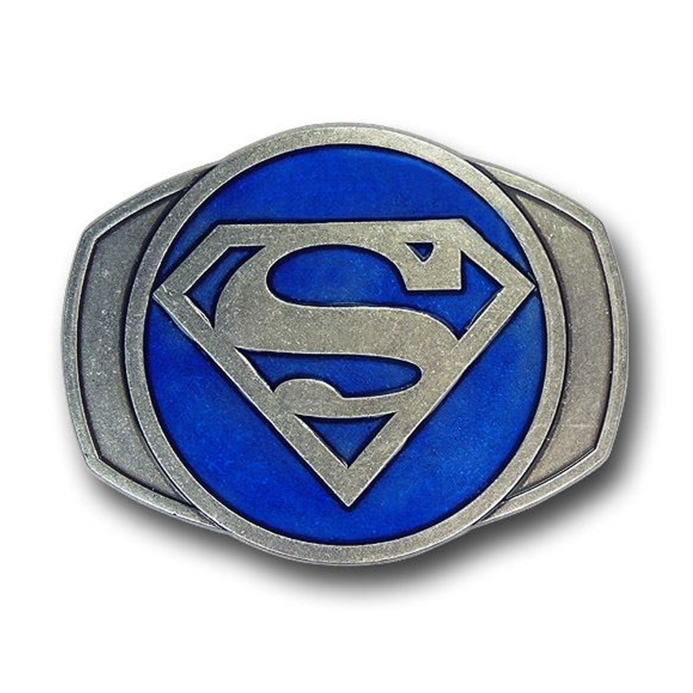 Superman Pewter Symbol on Blue Belt Buckle, Blue