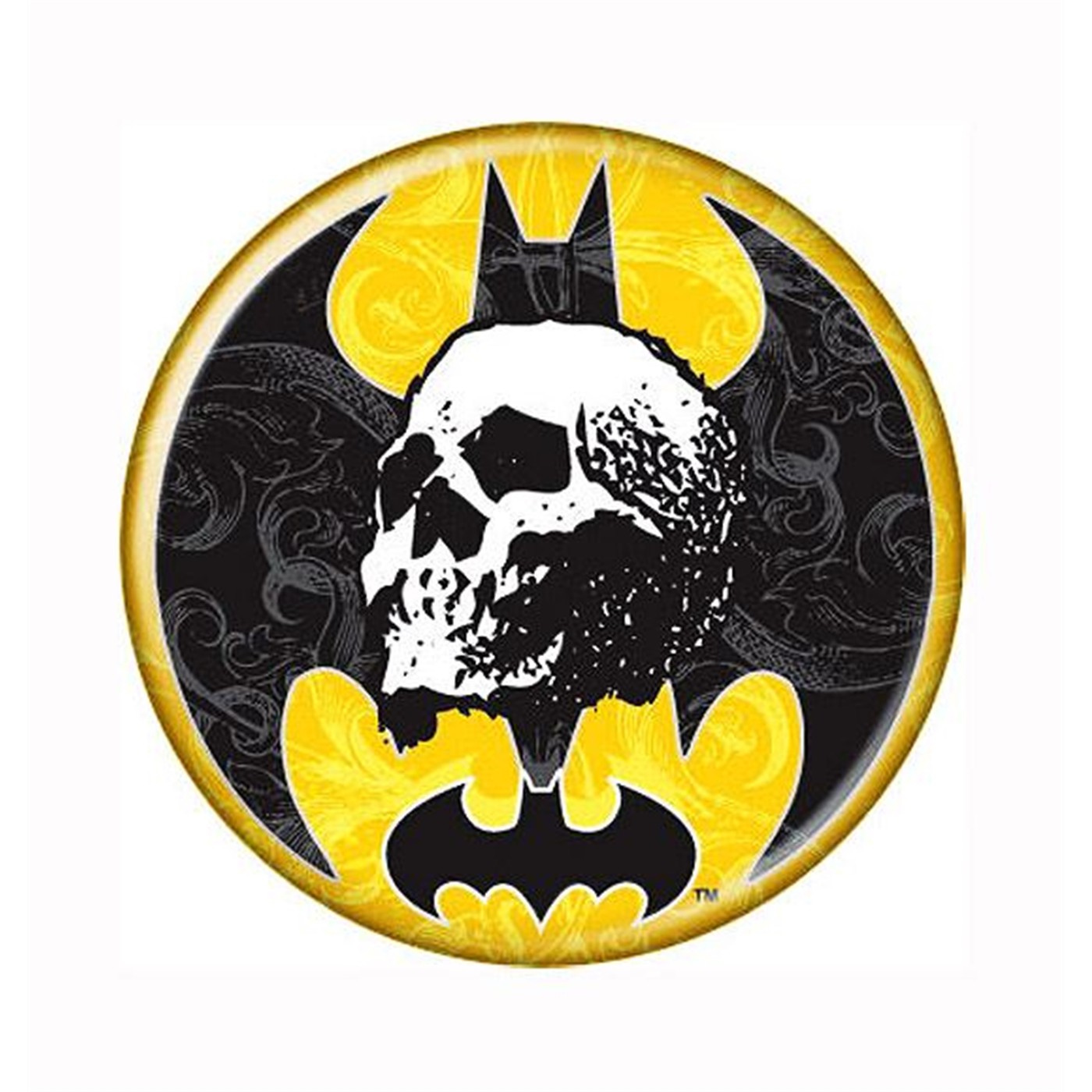 Batman Skull on Symbol Button, White