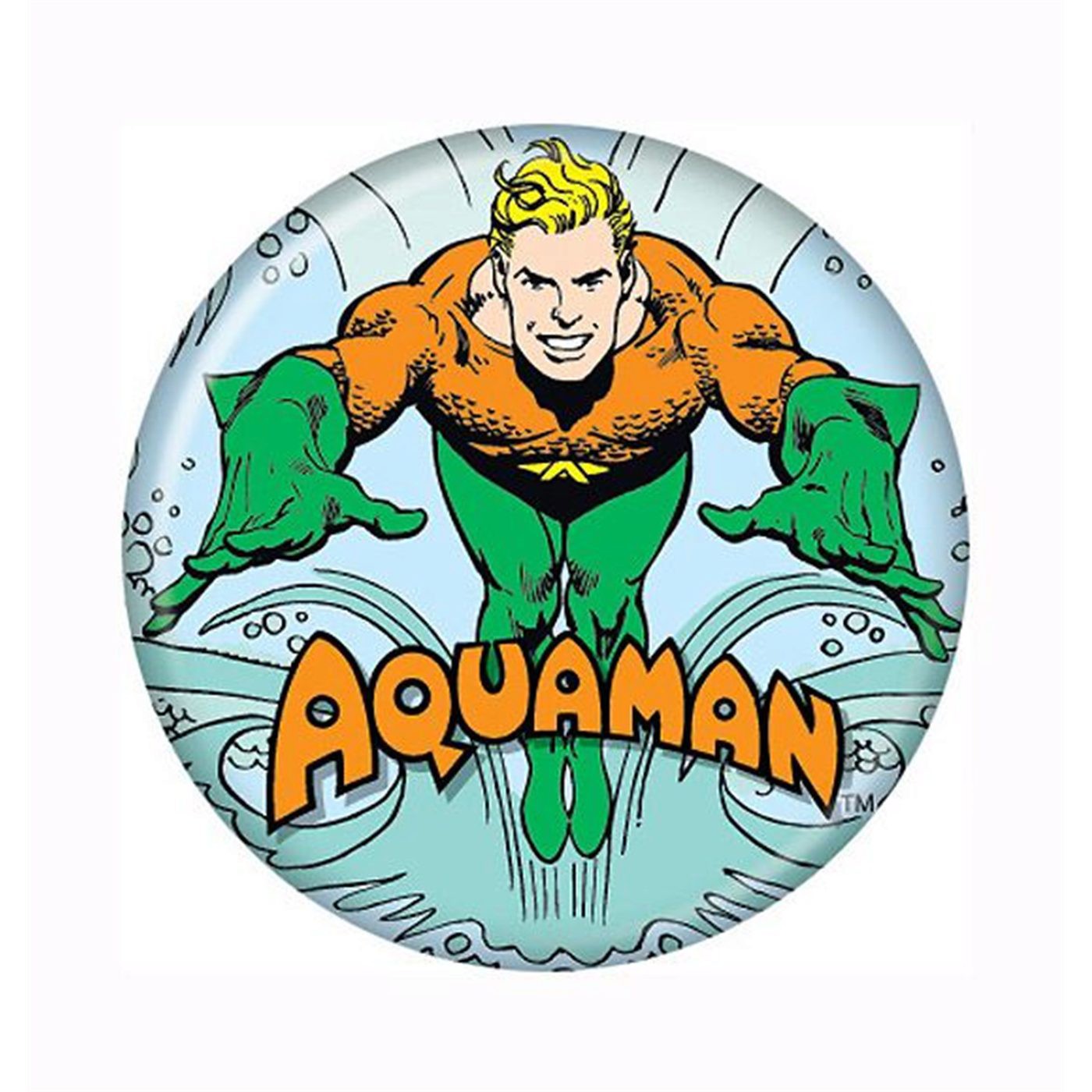 Aquaman Swimming Button, White