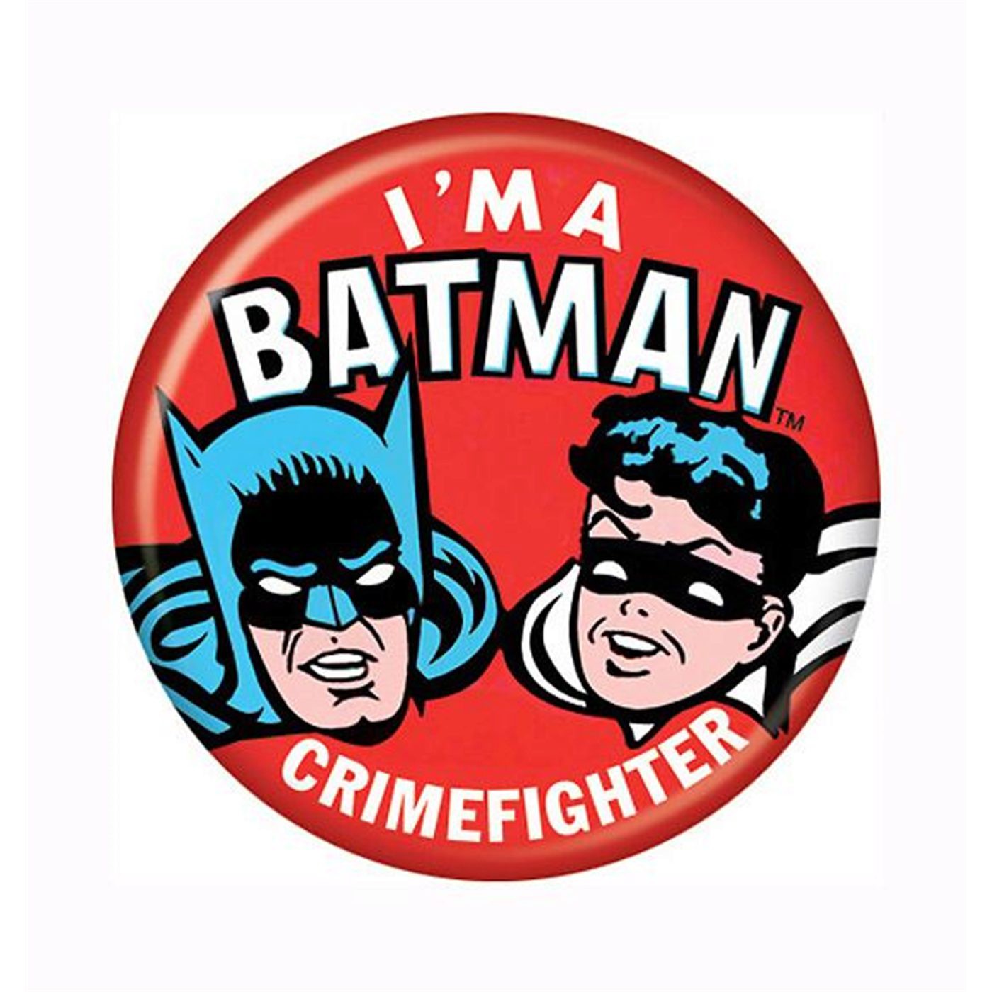 Batman and Robin Crimefighter Button, White