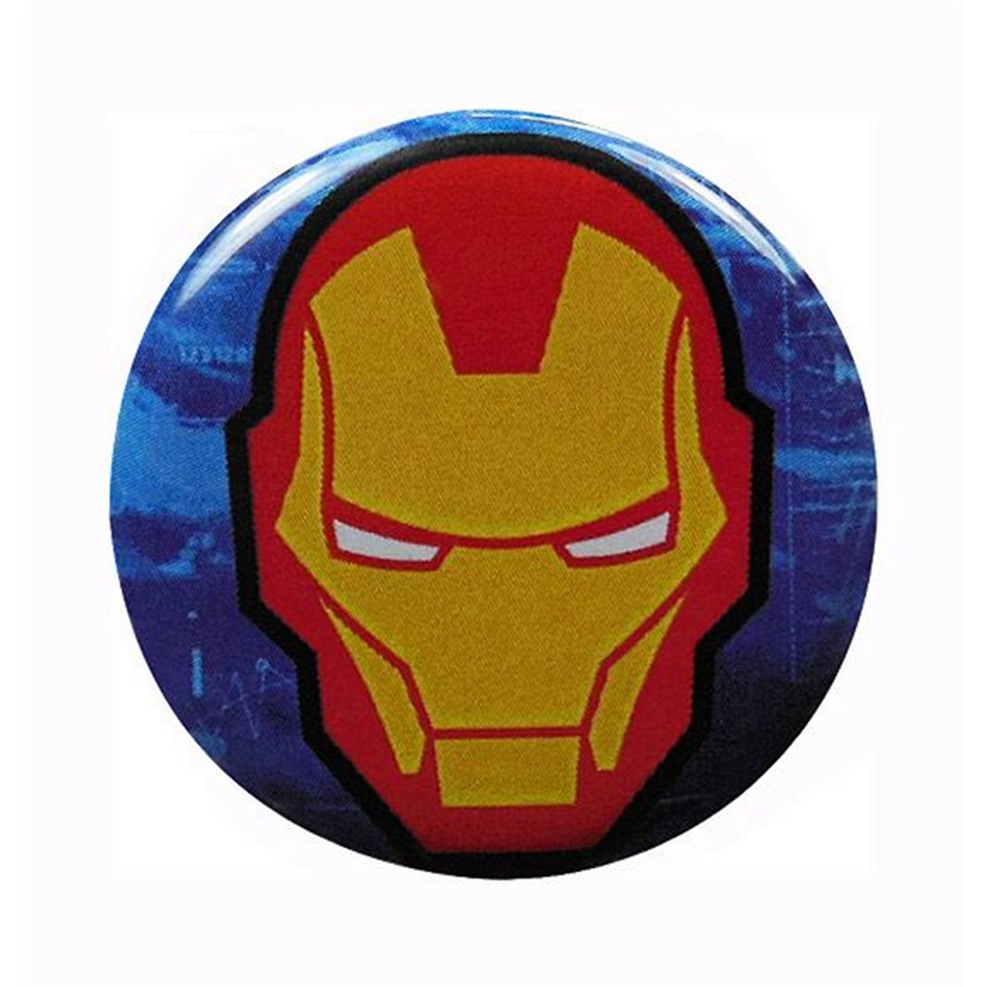 Iron Man Helmet on Blue Button, White