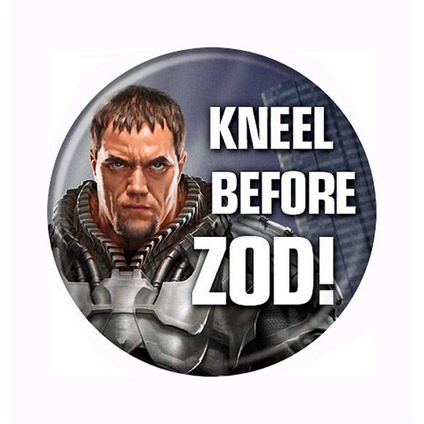Superman Man of Steel Zod Image Kneel Button, White