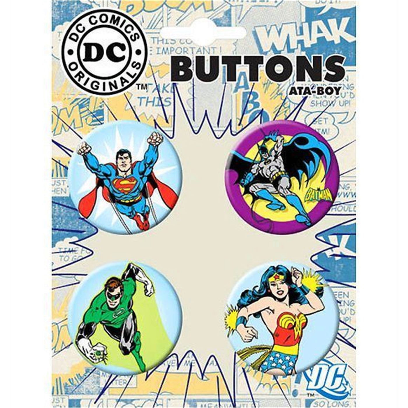 DC Comics Heroes in Action Set of 4 Buttons, White
