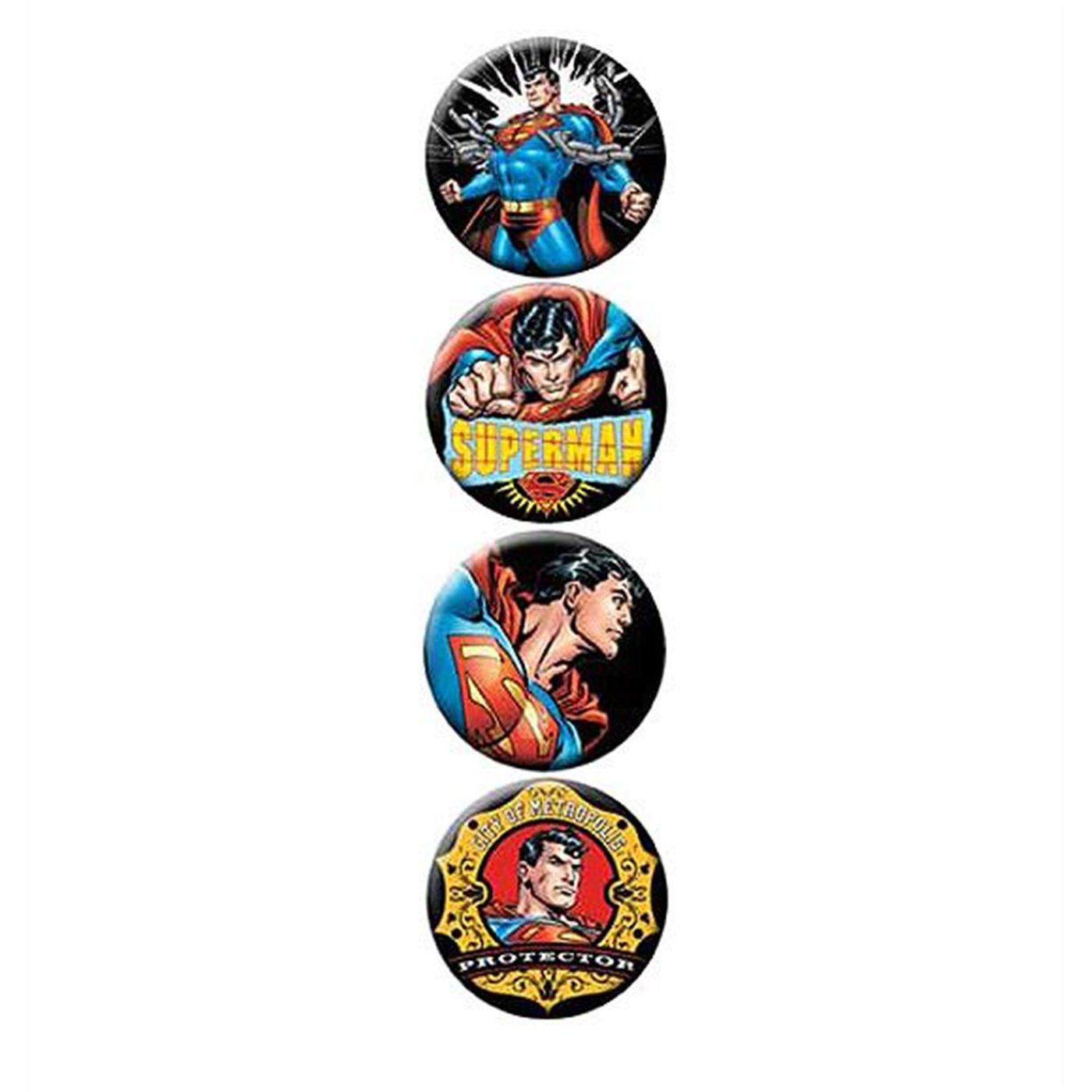 Superman Stand  Fly  and Break 4 Button Set, Black