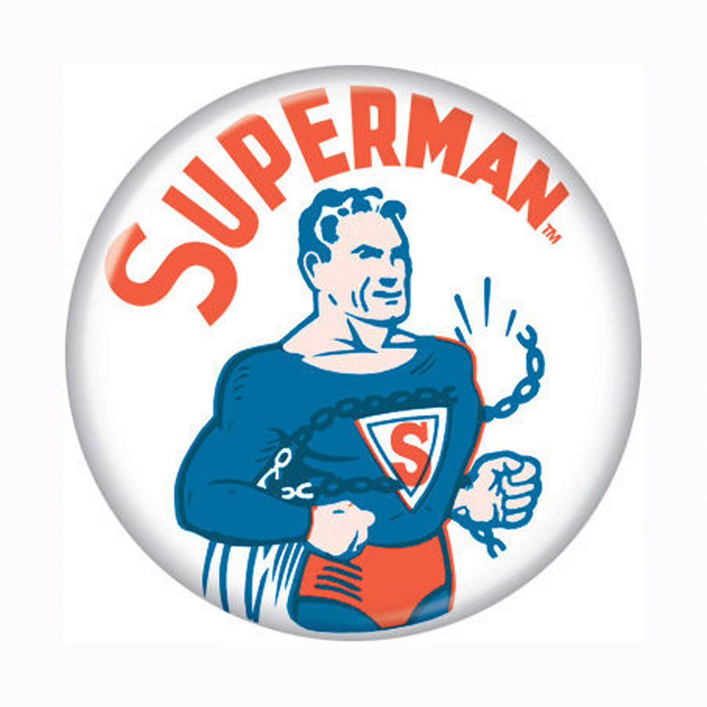 Classic Superman Bursting Chains Button, White