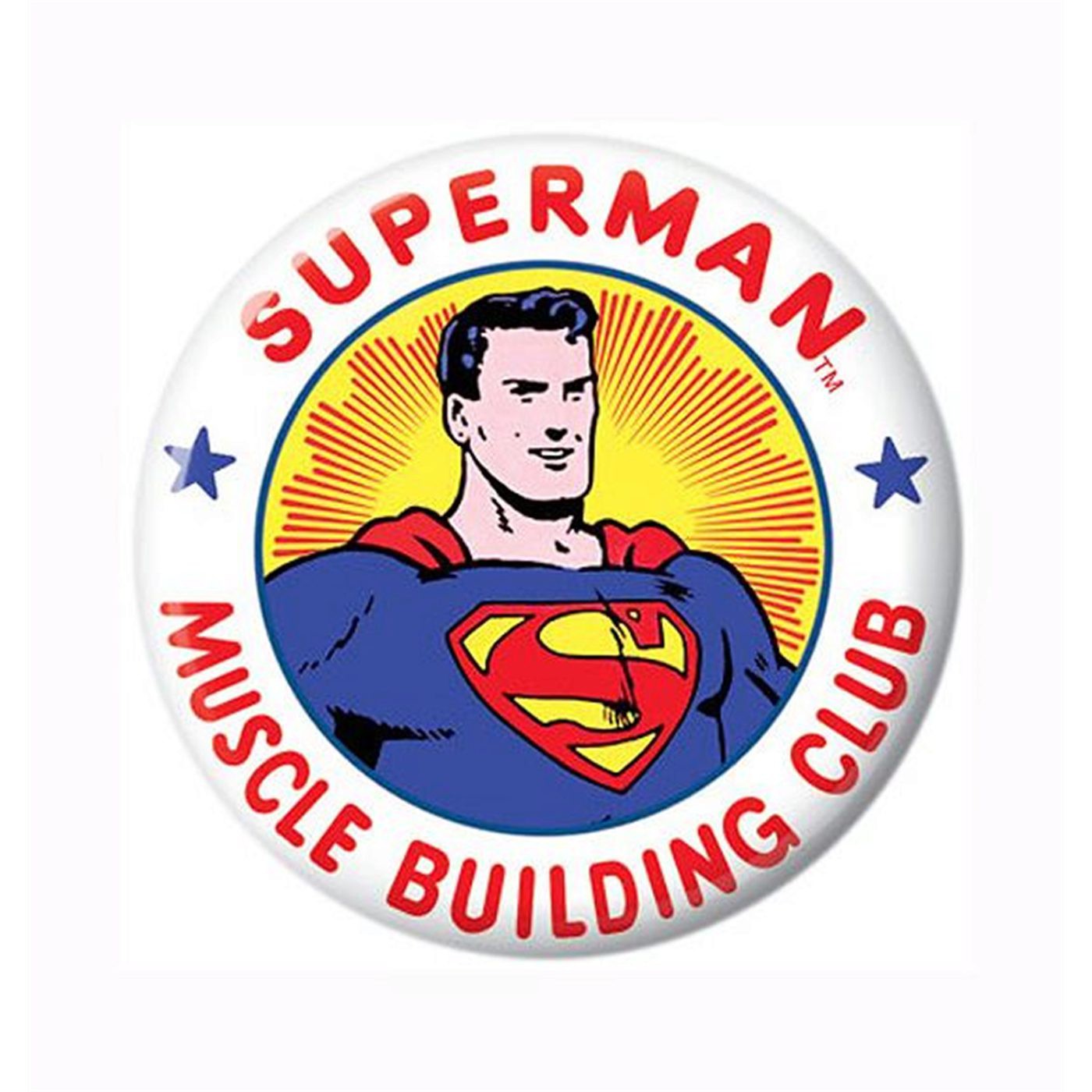 Superman Muscle Building Club Button, White