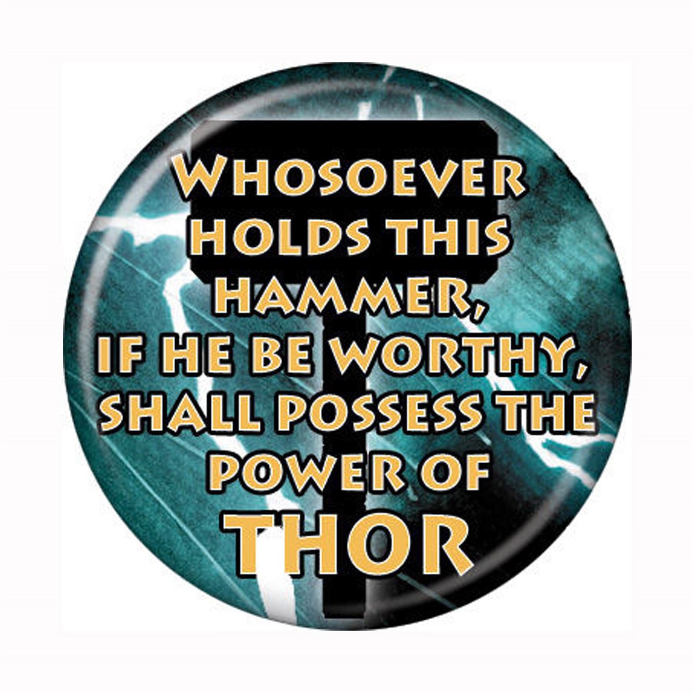 Thor Mjolnir Inscription Button, White