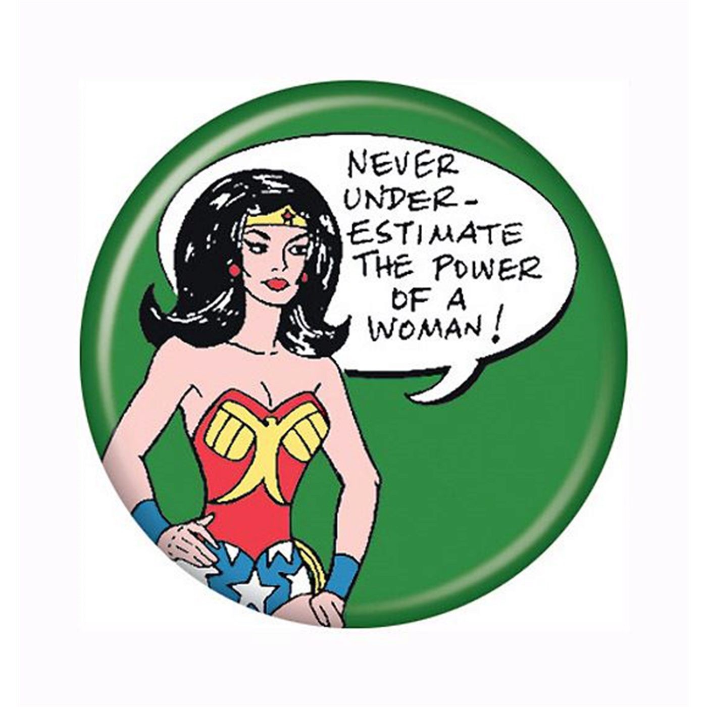 Wonder Woman Never Underestimate Button, Green