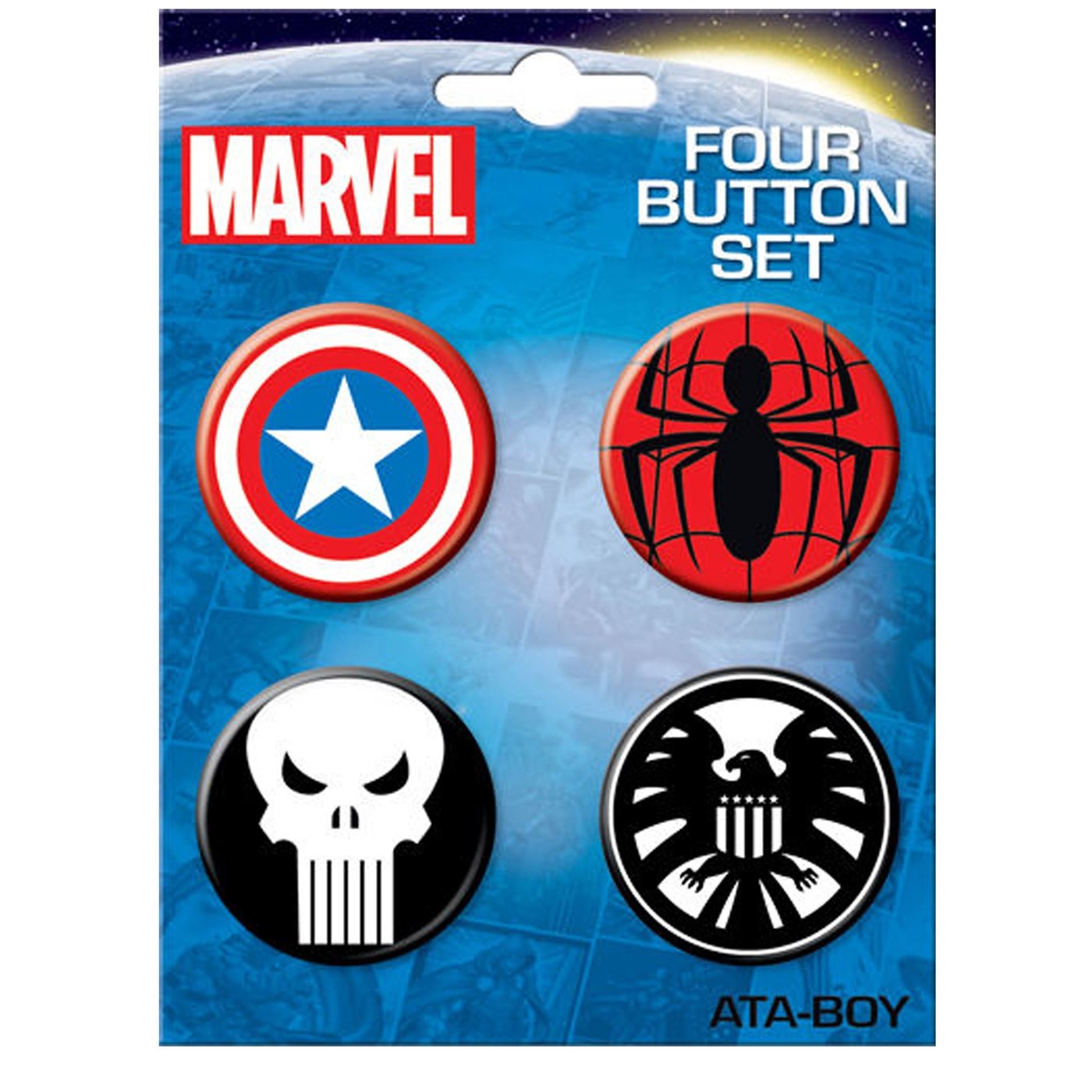 Marvel Four Button Set 2 w/Spiderman Symbol, White