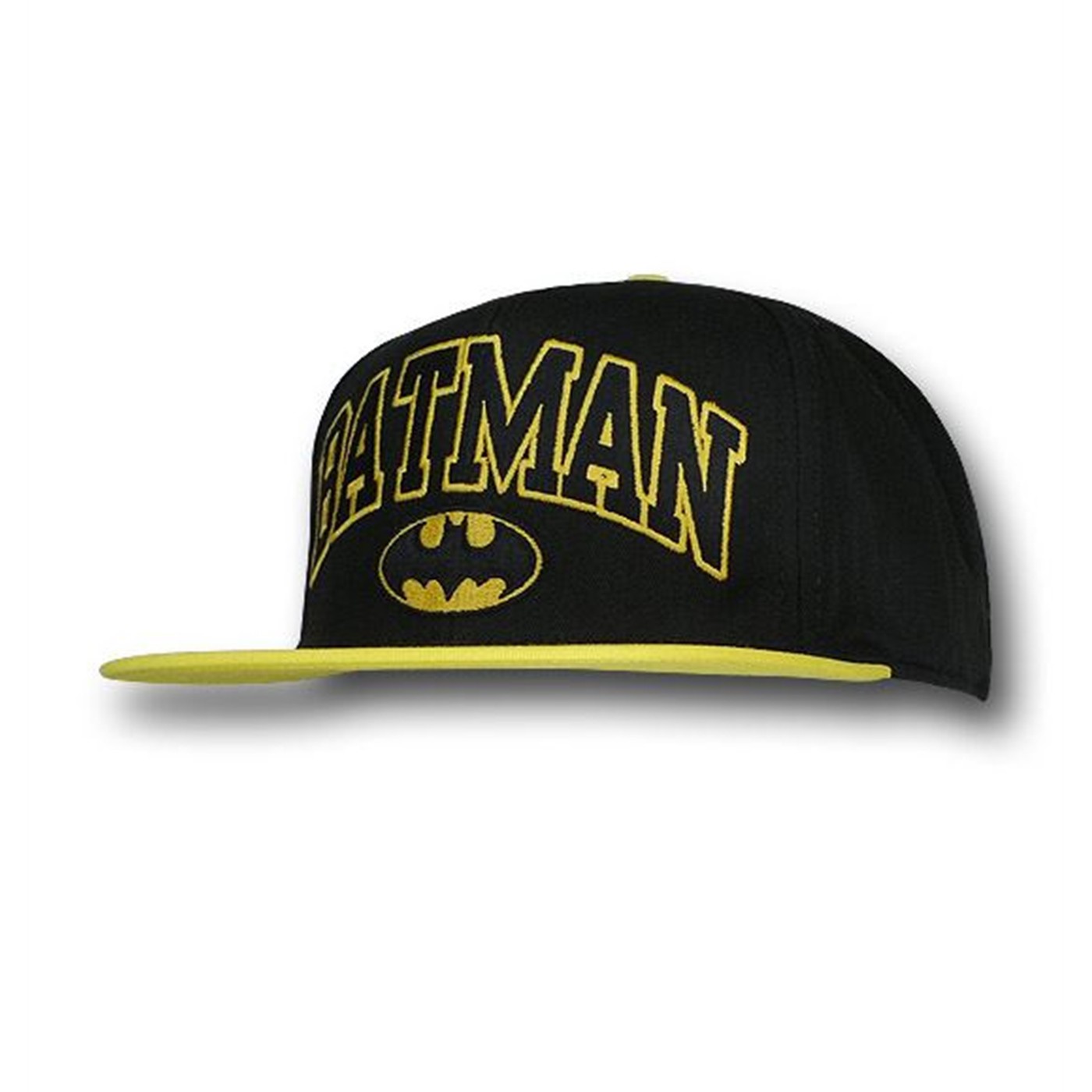 Batman Logo Snapback Yellow Flat Bill Hat, Black