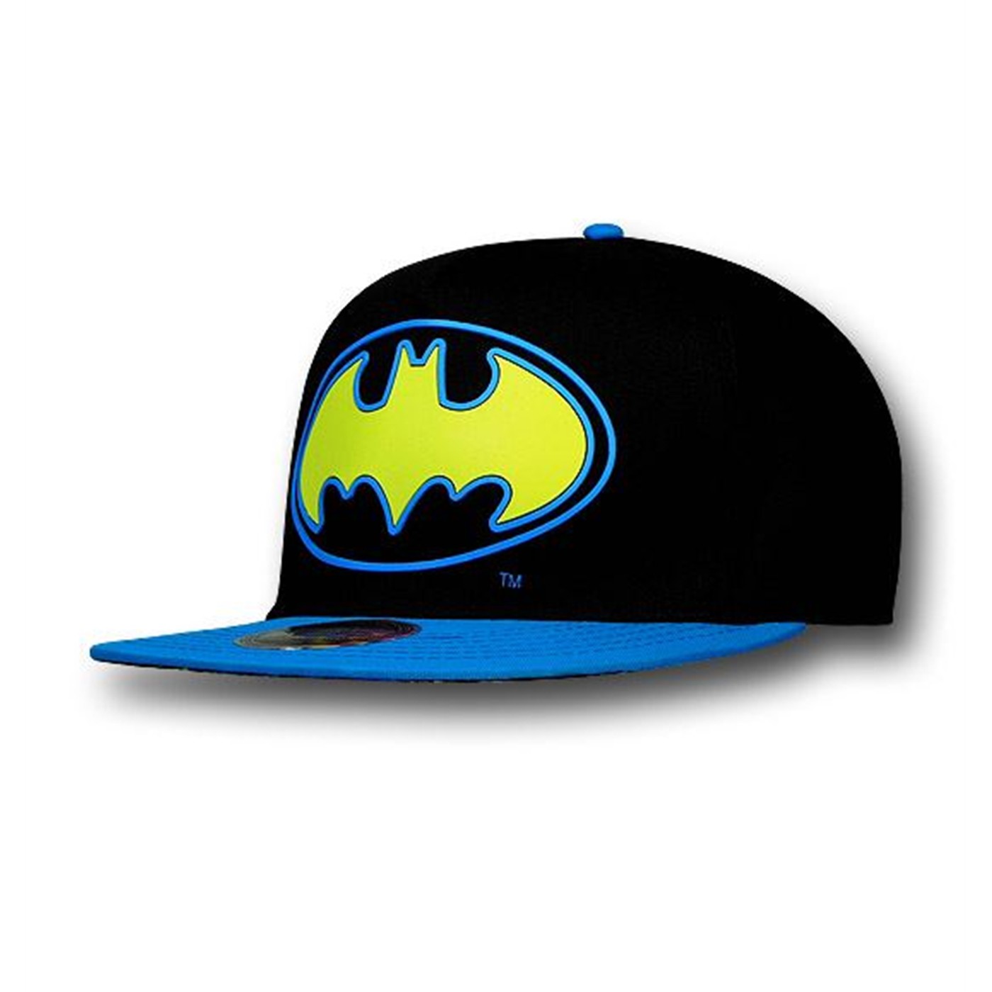 Batman Yellow Symbol Sublimated Blue Bill Hat, Black
