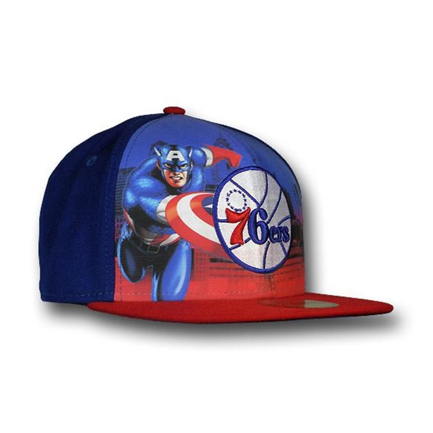 Captain America Philly 76ers 59Fifty Flat Billed Cap, Blue