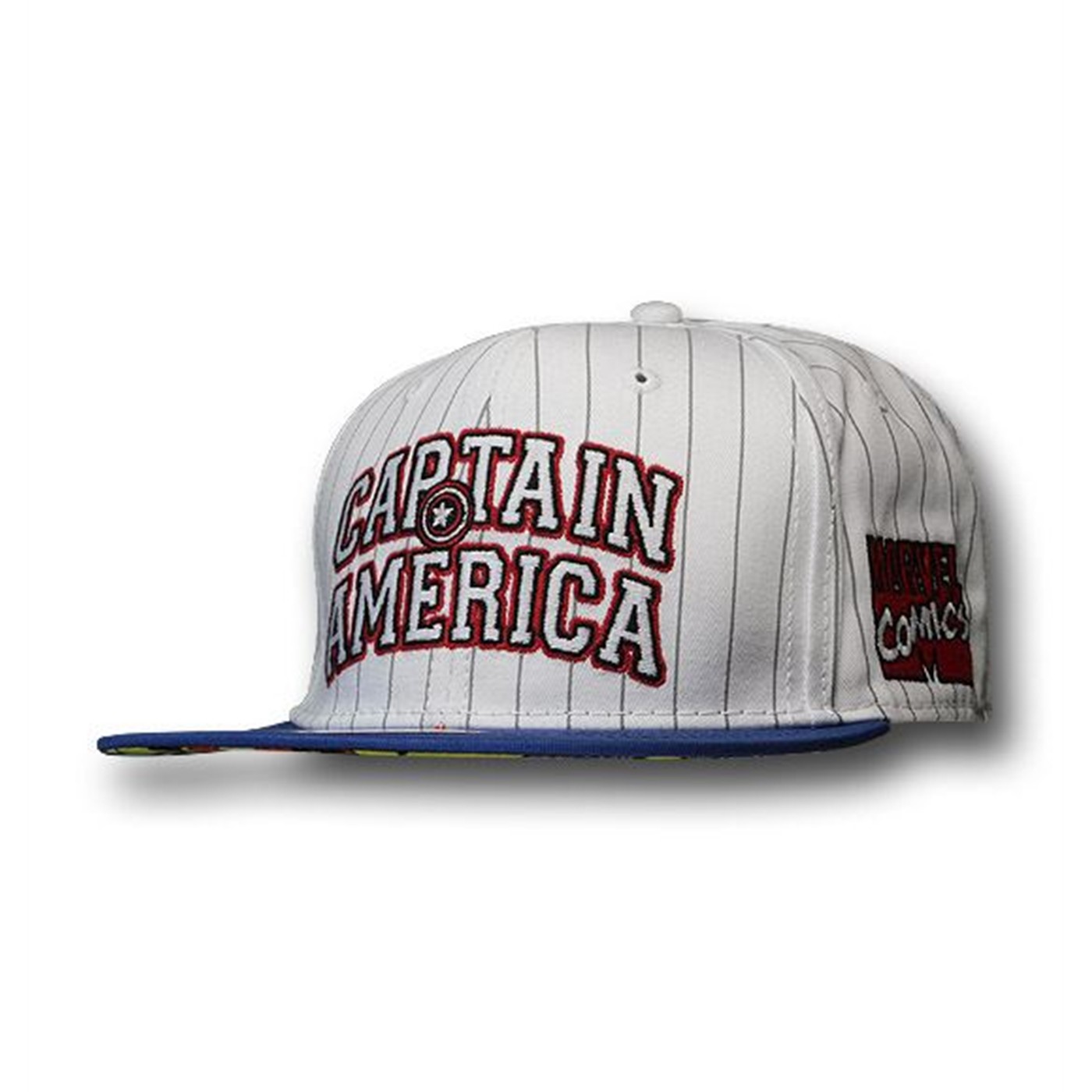 Captain America White Snapback Flat Bill Cap, White