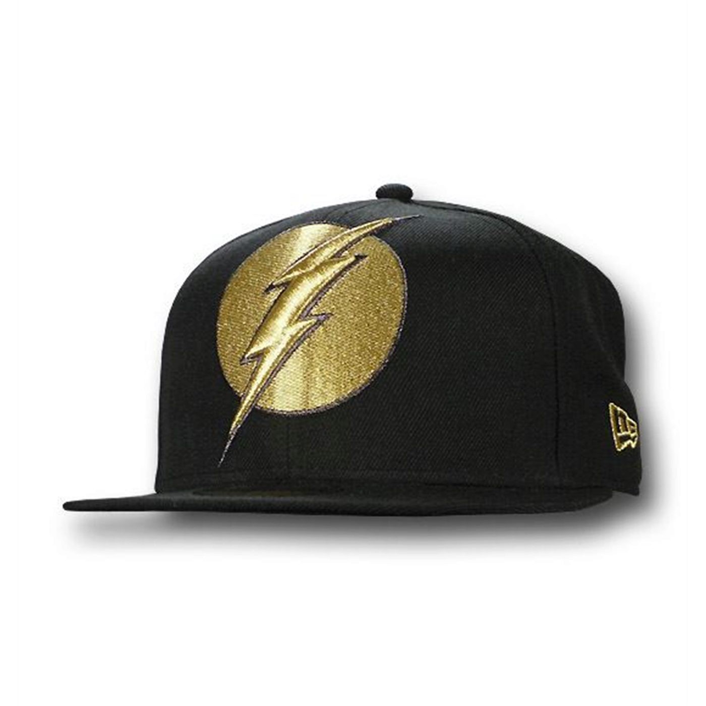 Flash 59Fifty Black Gold Flat Bill Hat, Black