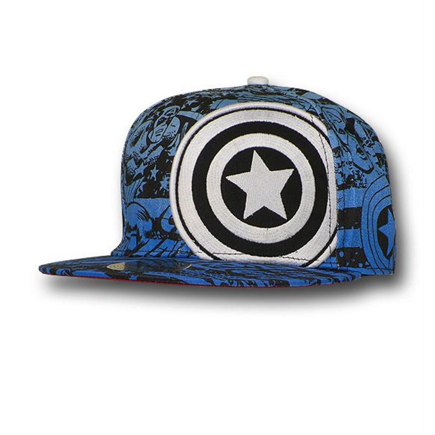 Captain America Offset Shield Symbol Flat Bill Cap, Blue