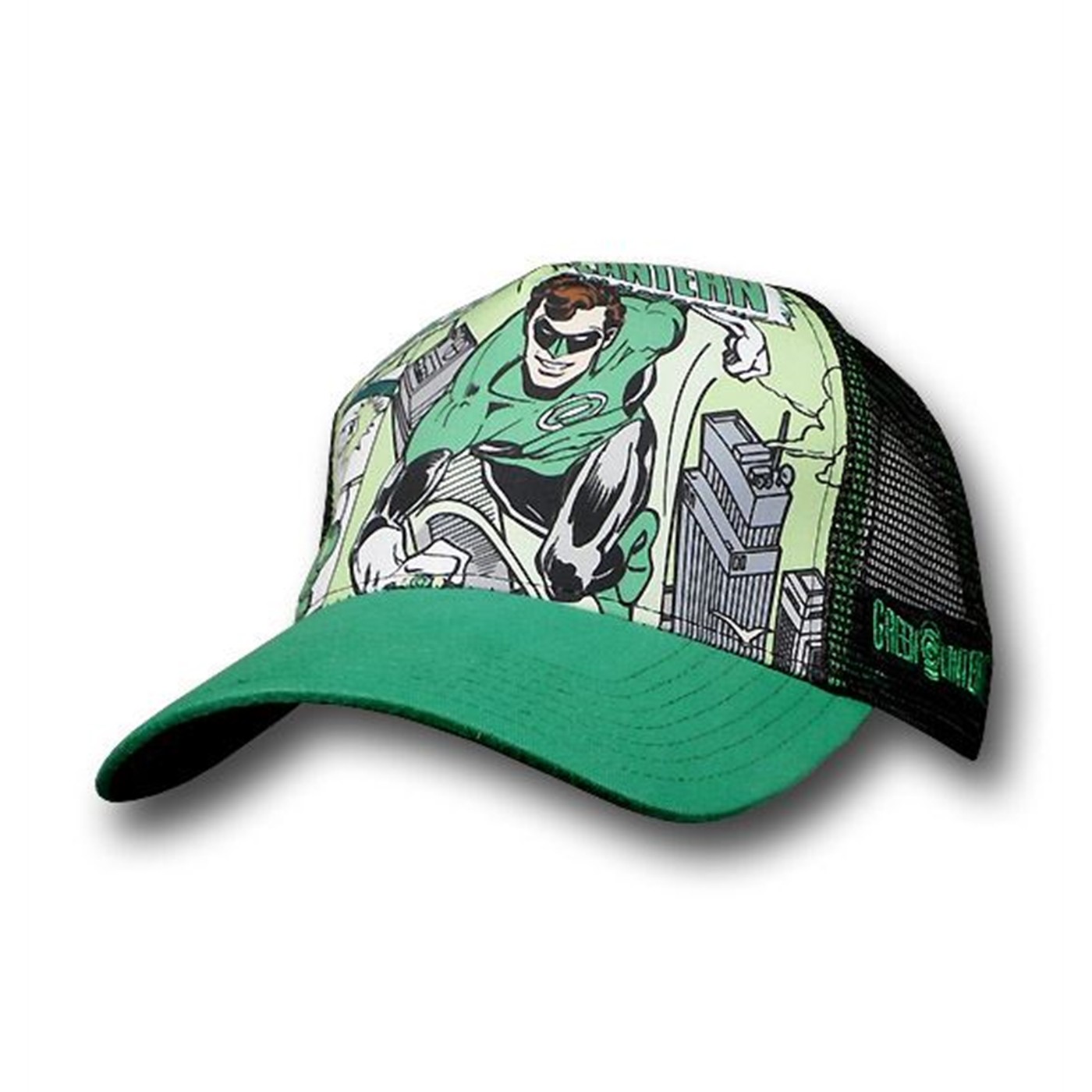 Green Lantern Print Mesh Trucker Hat, Black