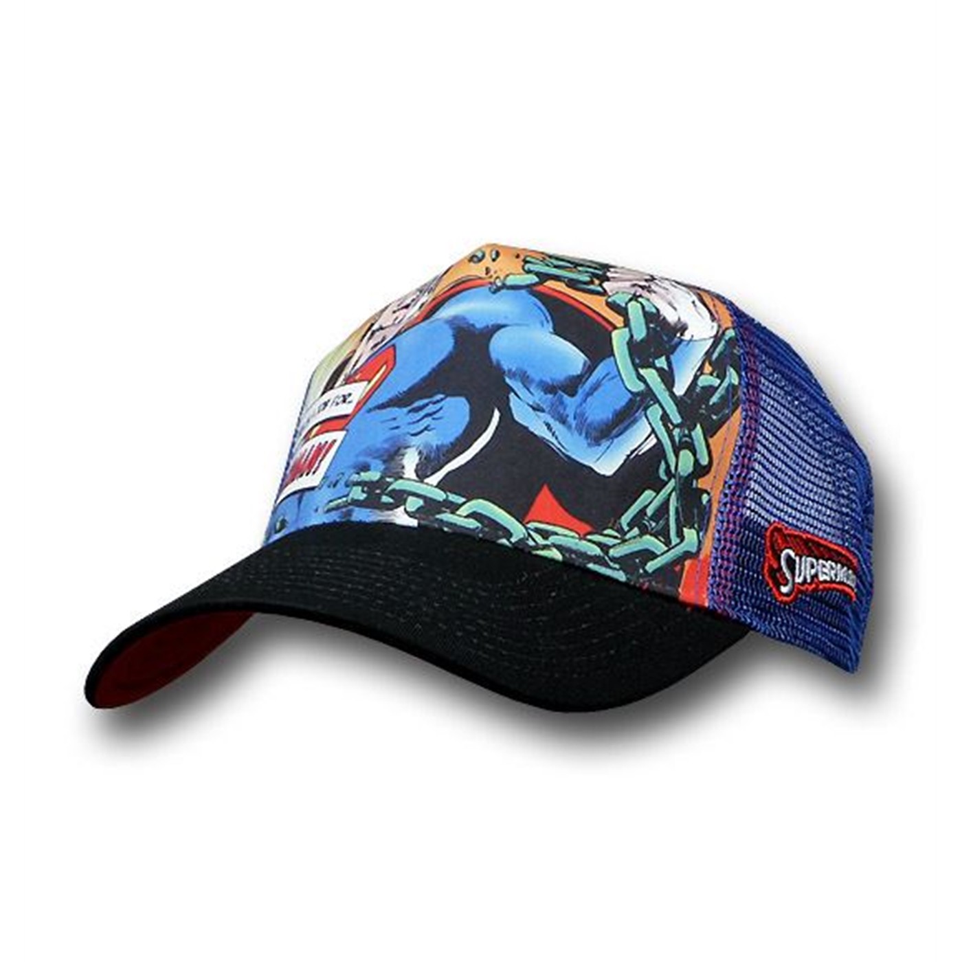 Superman Chains Print Mesh Trucker Hat, Black