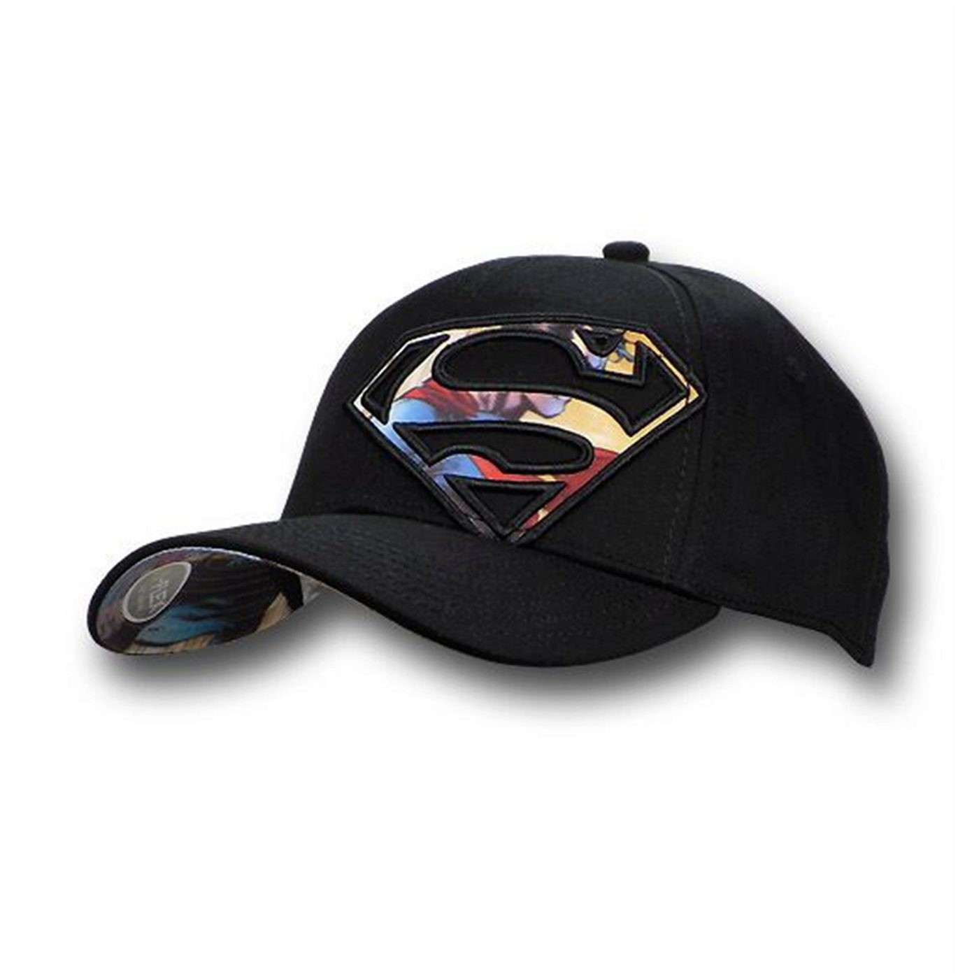 Superman Stands in Symbol Black Baseball Cap, Black