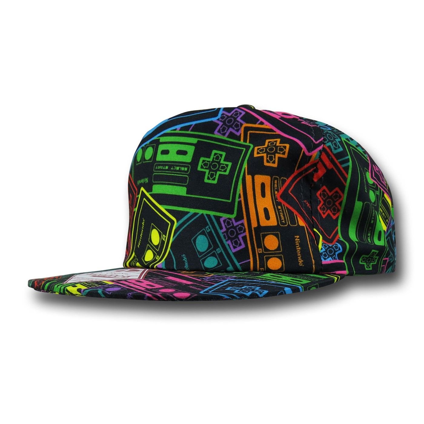 Nintendo Neon Controller All-Over Snapback Cap, Black