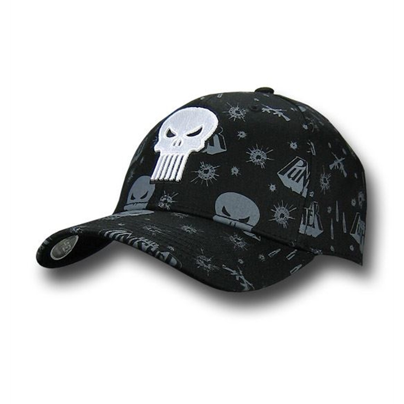 Punisher 3D Skull and Bullet Holes Baseball Cap, Black