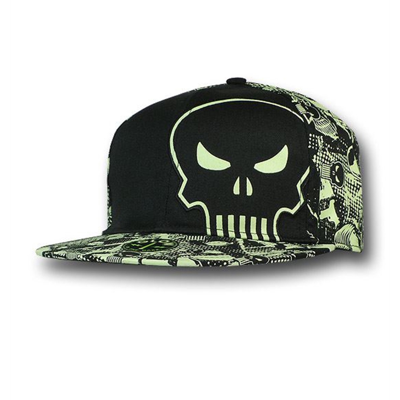 Punisher Glow In Dark Flat Bill Flex Cap, Black