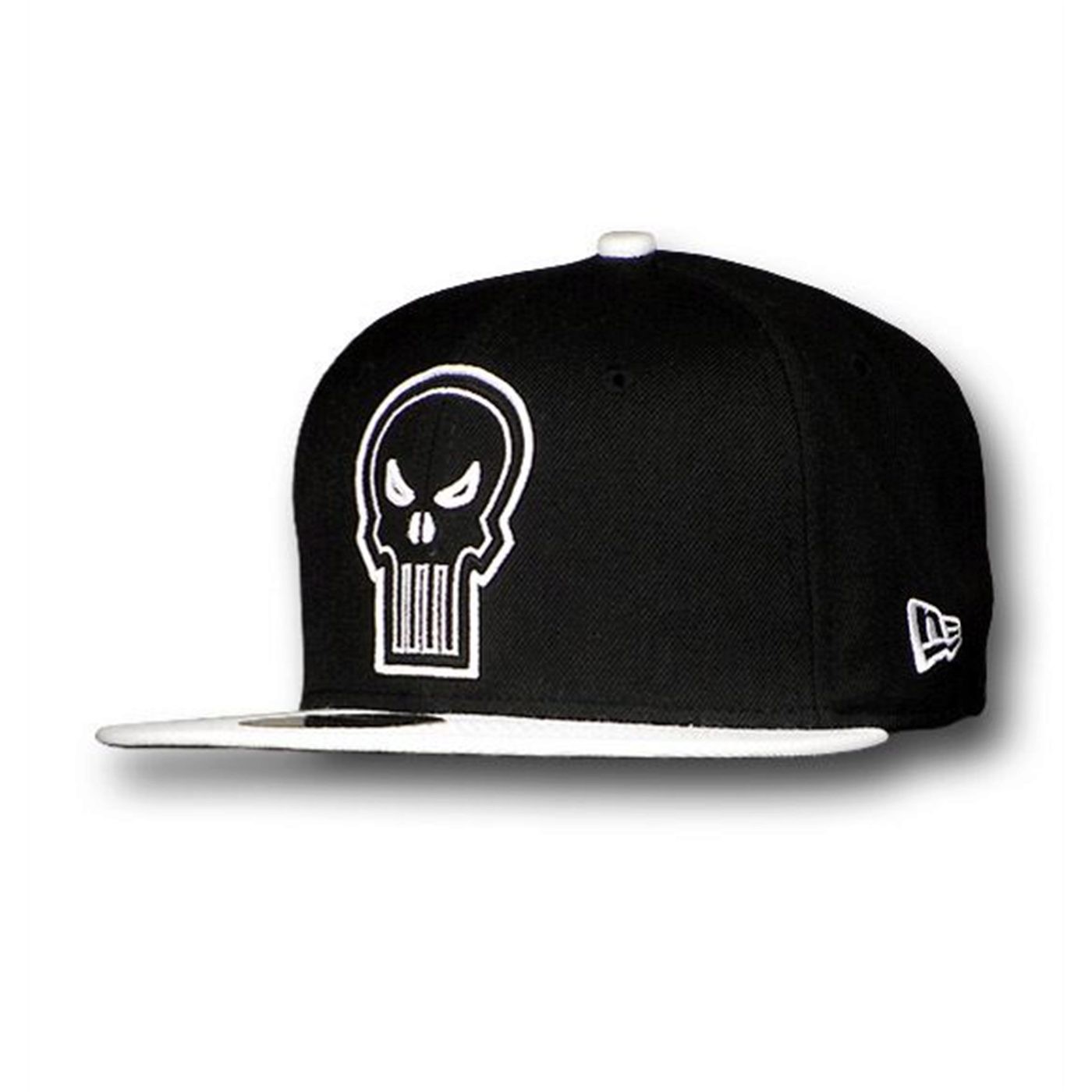 Punisher Outline 59Fifty Black White Flat Bill Cap, Black