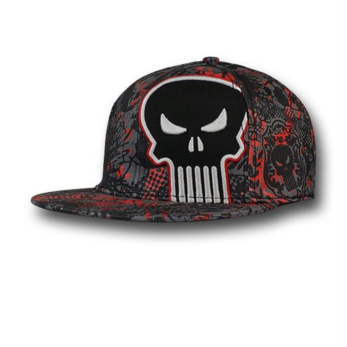 Punisher Red Mess Flat Bill Flex Cap, Black