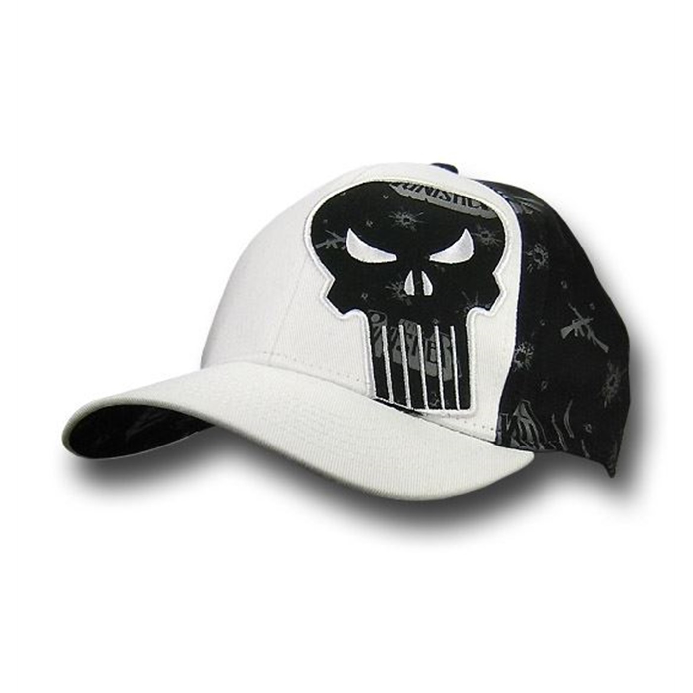 Punisher Off Center Skull White Baseball Cap
