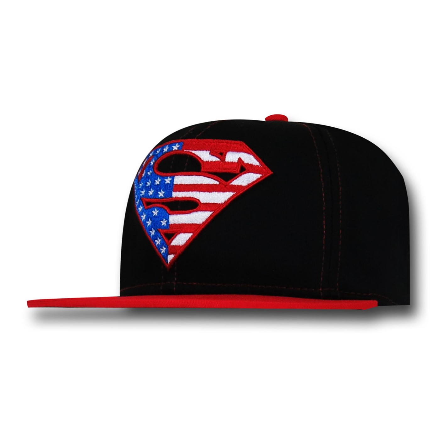 Superman American Flag Symbol Snapback Cap, Black