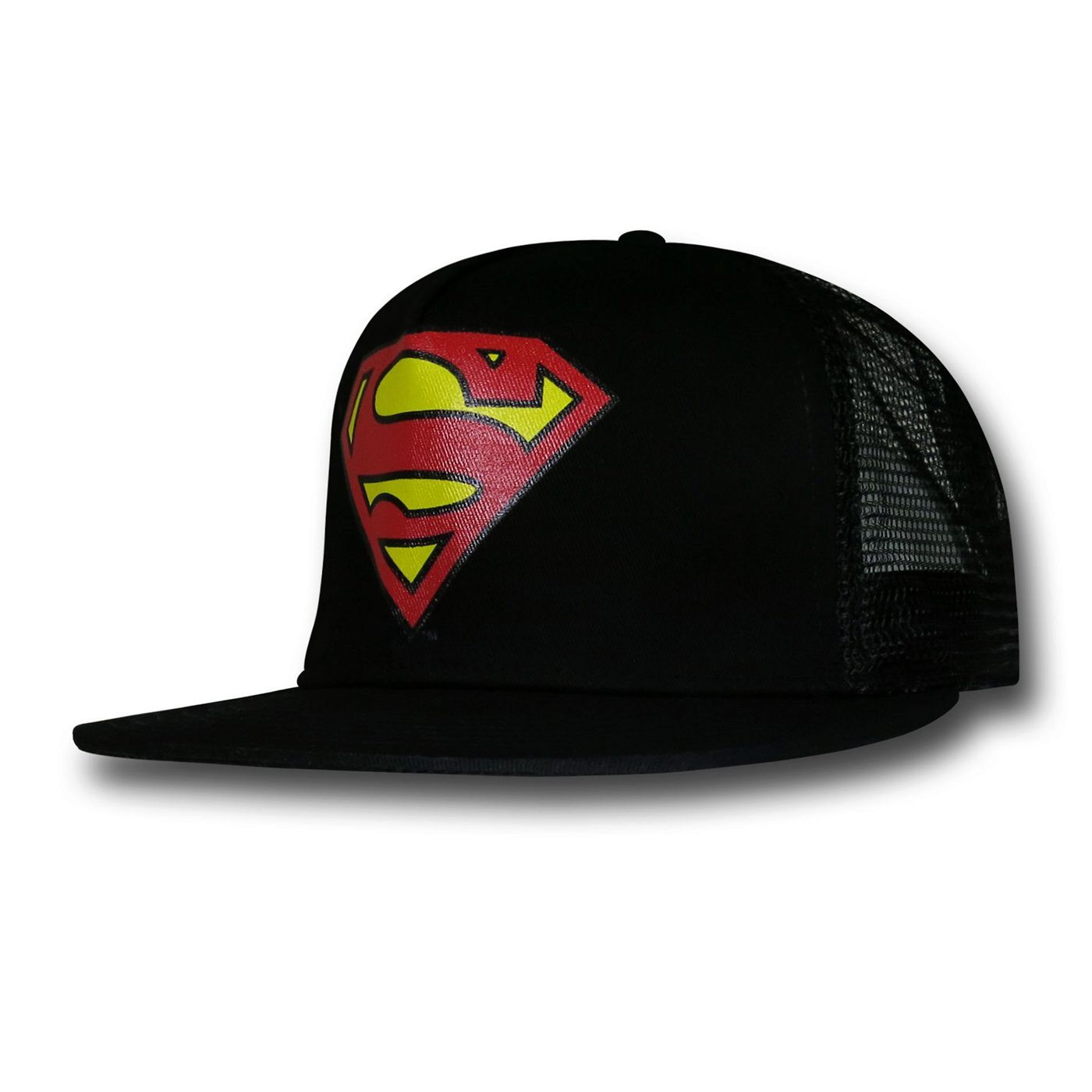 Superman Symbol Black Snapback Trucker Cap, Black