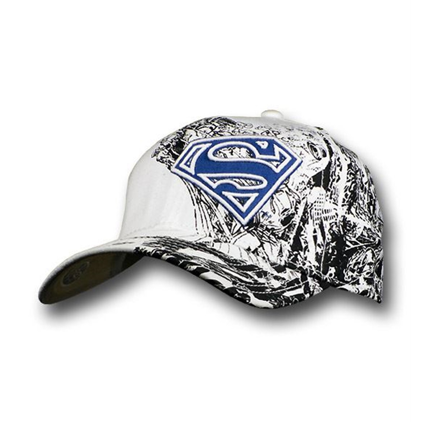 Superman Blue Symbol on White Sketch Flex Cap, White