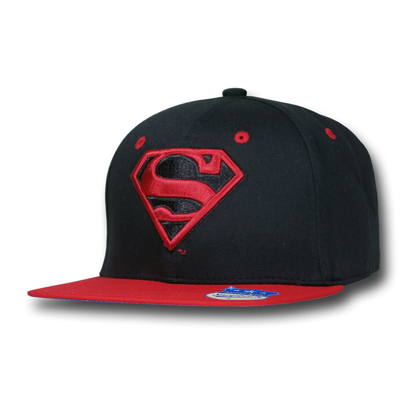 Superman Black & Red Sublimated Flat Billed Cap, Black