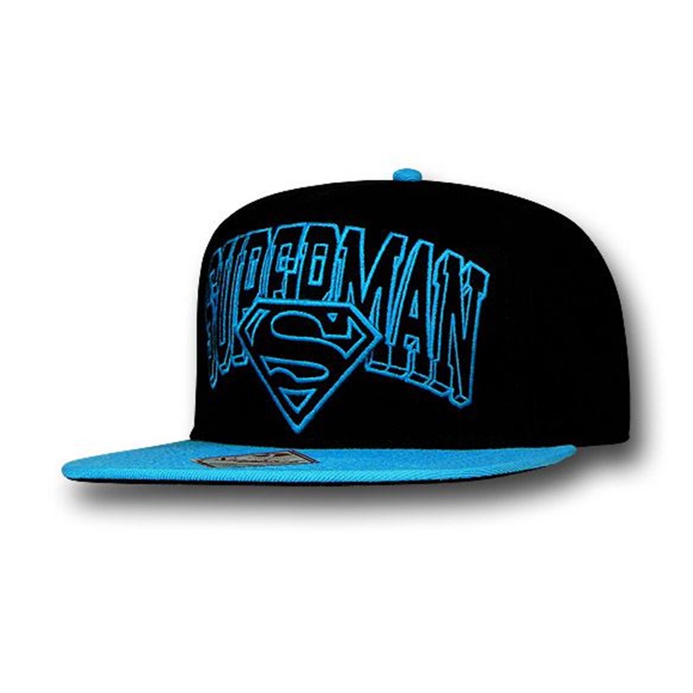 Superman Bright Blue Logo Symbol Snapback Cap, Black