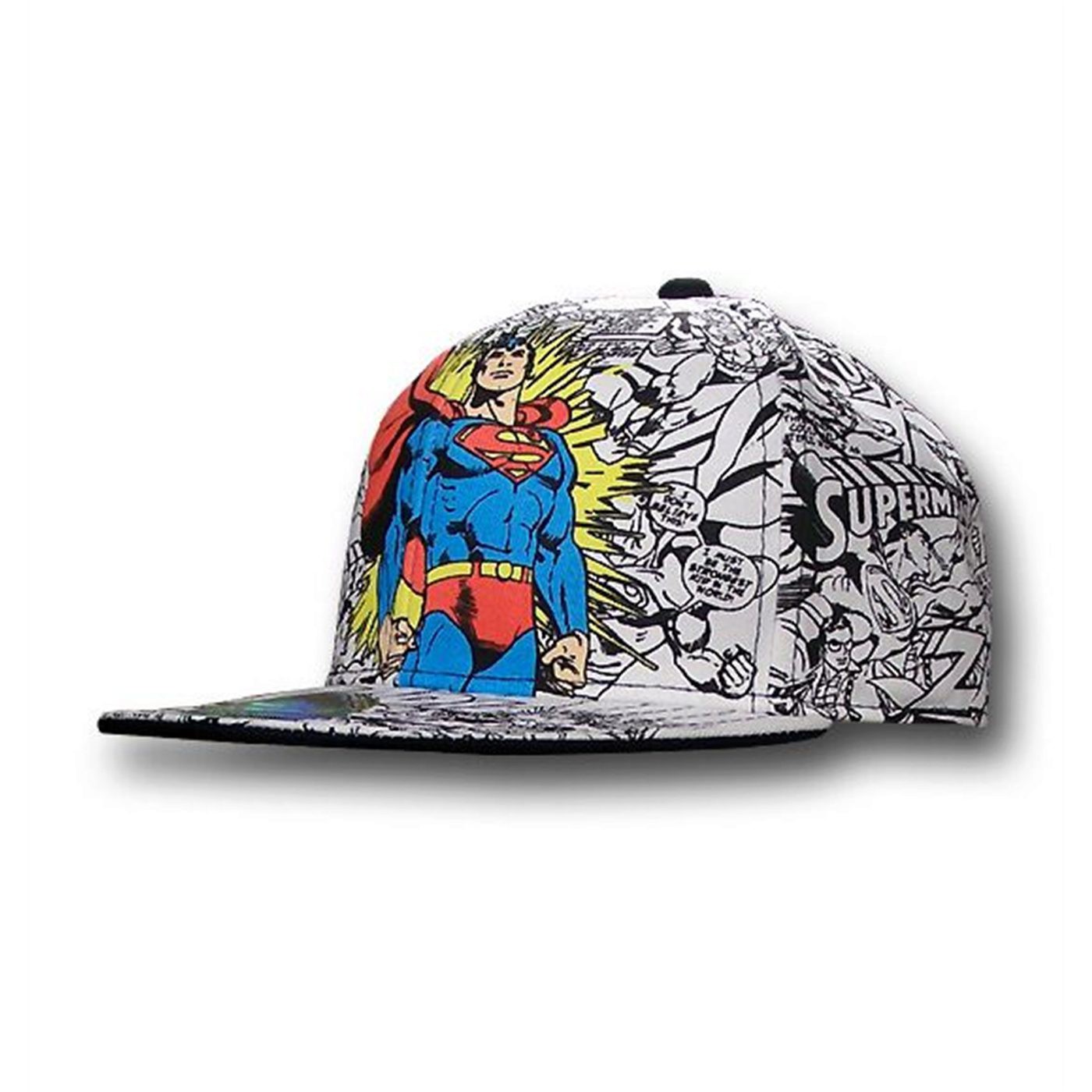 Superman Youth Comic Flat Billed Baseball Cap, White