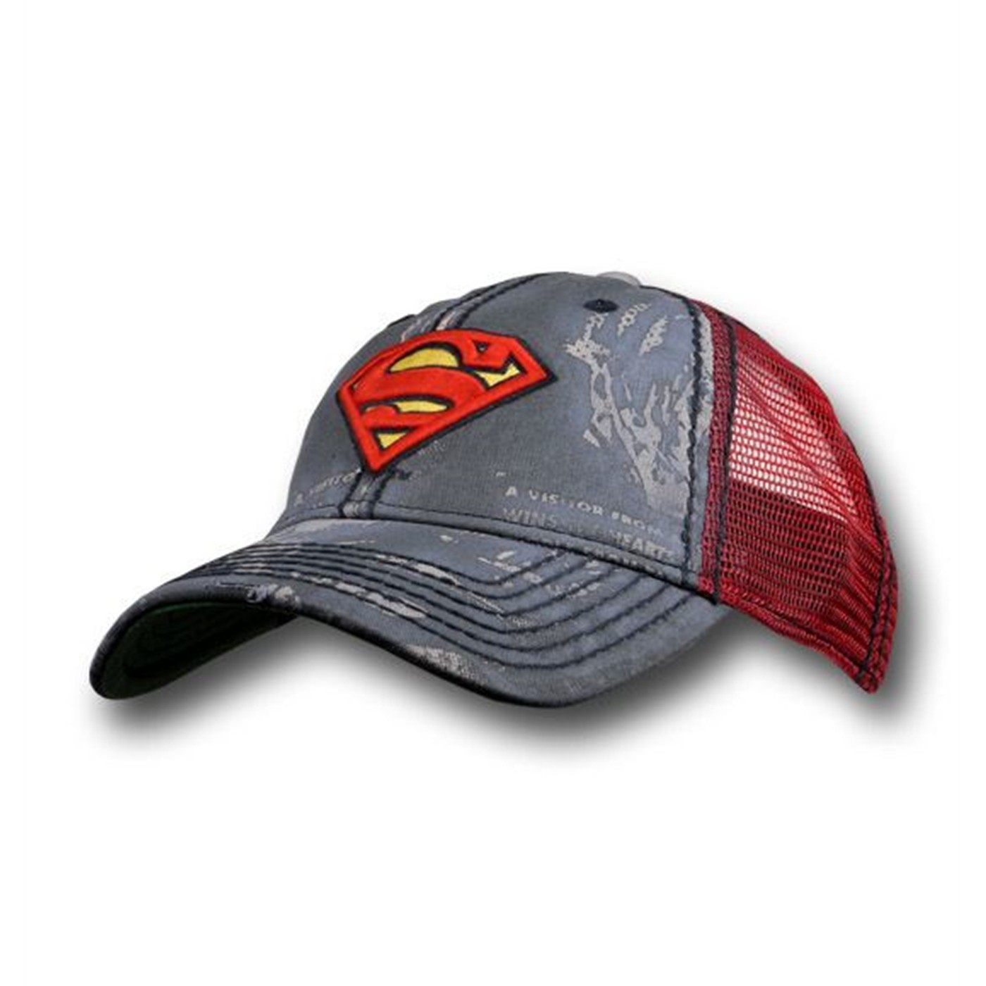 Superman Distressed Screen Print Red Mesh Cap