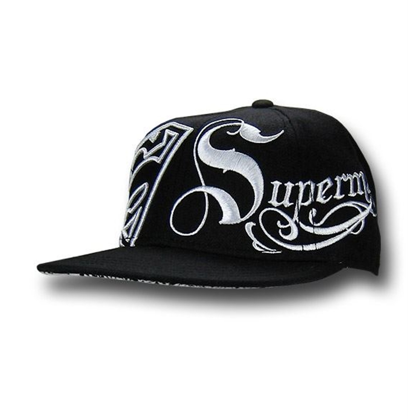 Superman Side Symbol and Logo Flat Billed Cap, Black