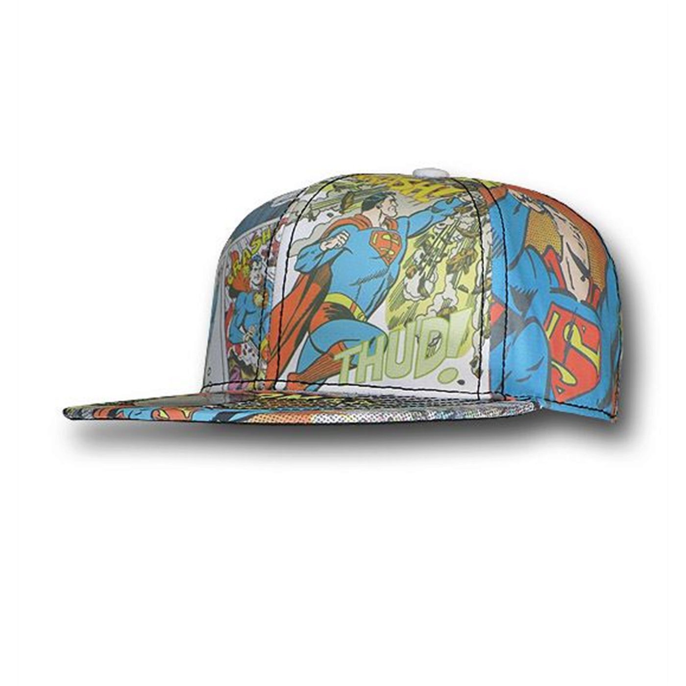 Superman Panels Sublimated Flat Billed Cap, White