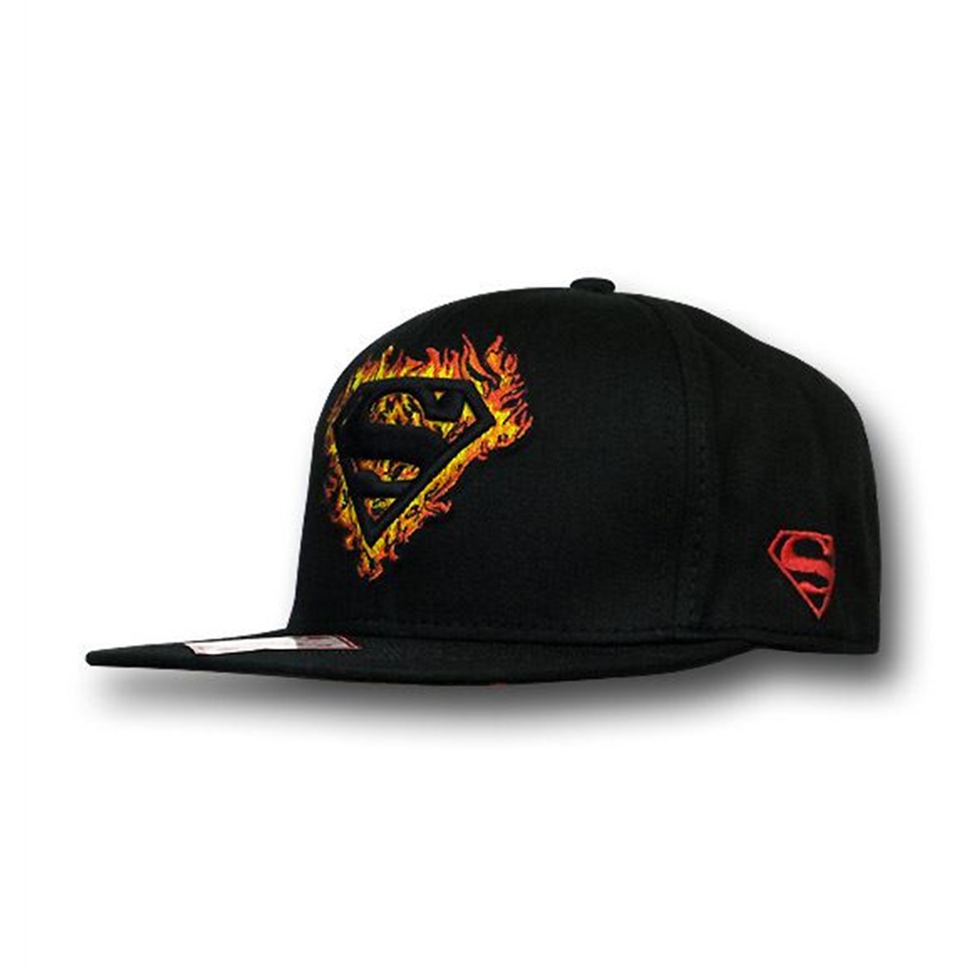 Superman Flames Flat Bill Snapback Cap, Black