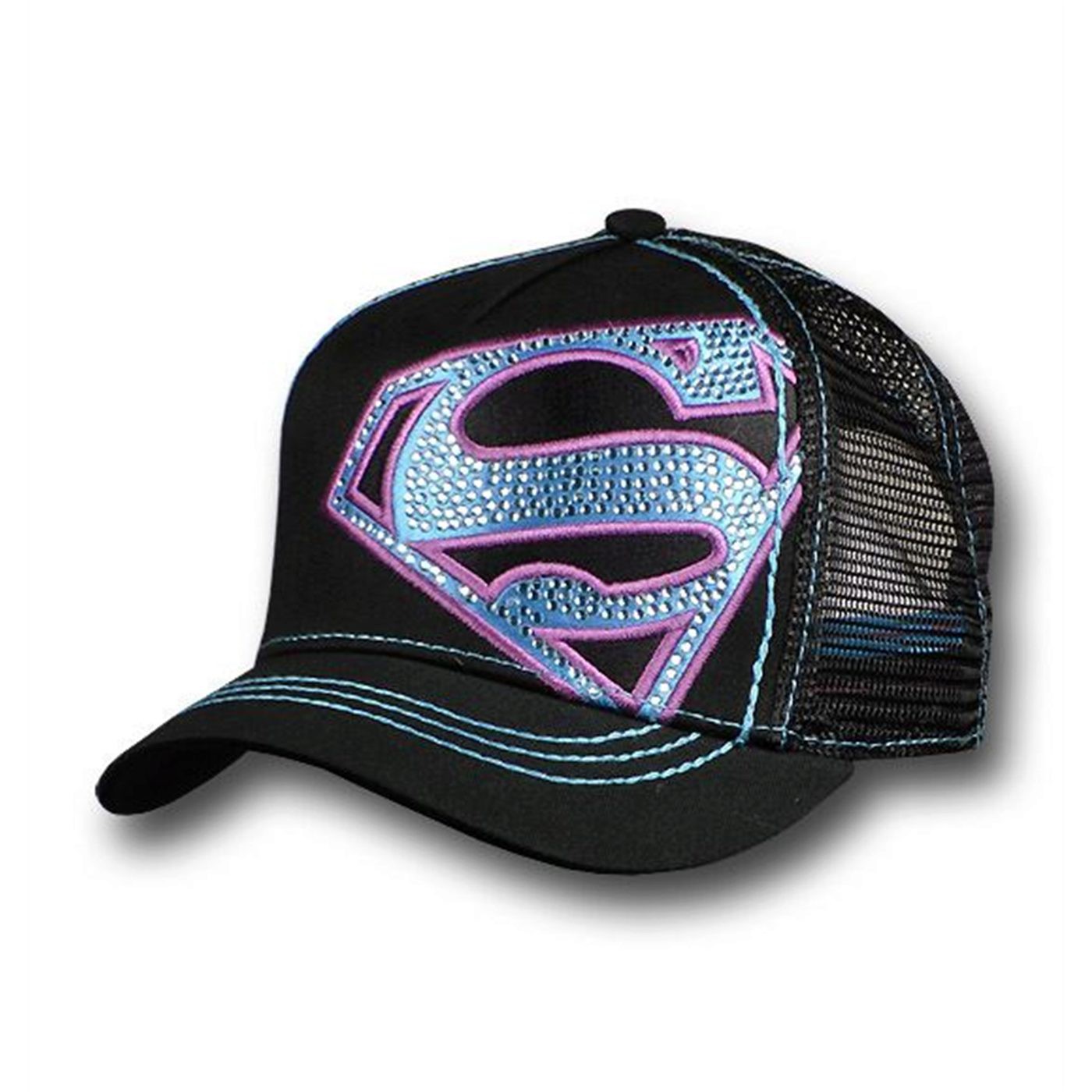 Supergirl Womens Blue Rhinestone Go-Go Cap, Black