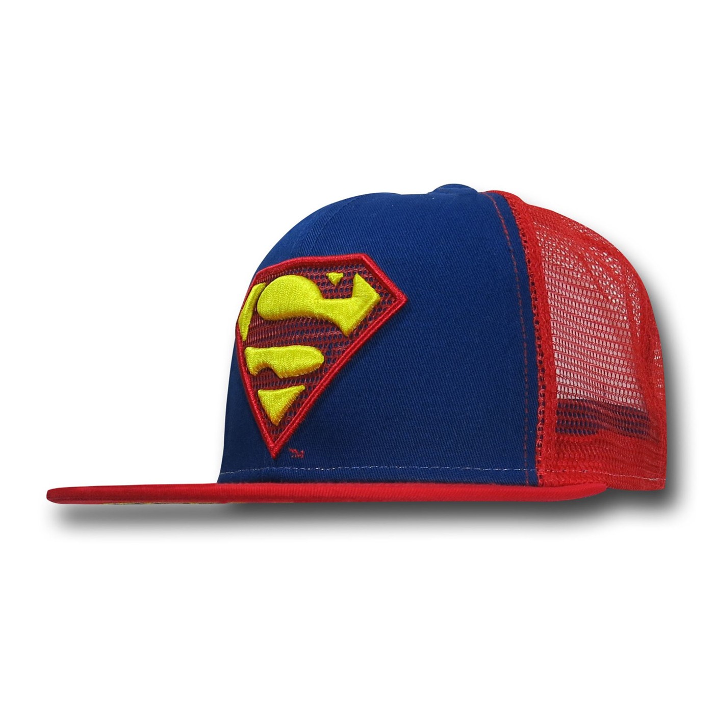 Superman Mesh Back Logo Bill Snapback Cap, Red