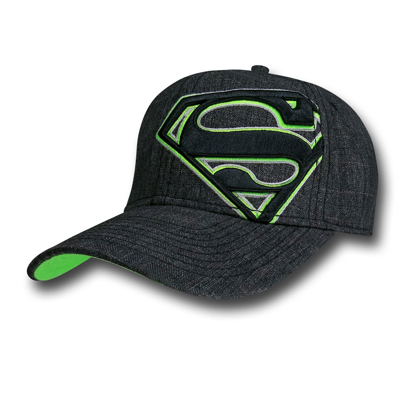 Superman Neon Green Symbol Flex Cap, Grey
