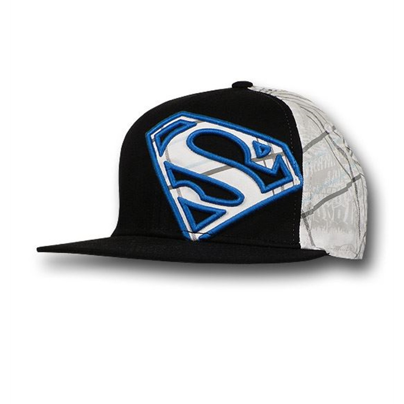 Superman Blue Outline Offset Symbol Flat Bill Cap