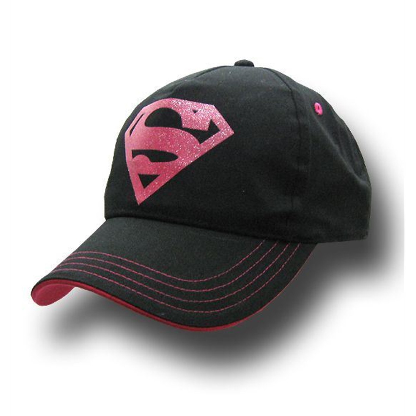 Supergirl Girls Pink Glitter Symbol Baseball Cap, Black