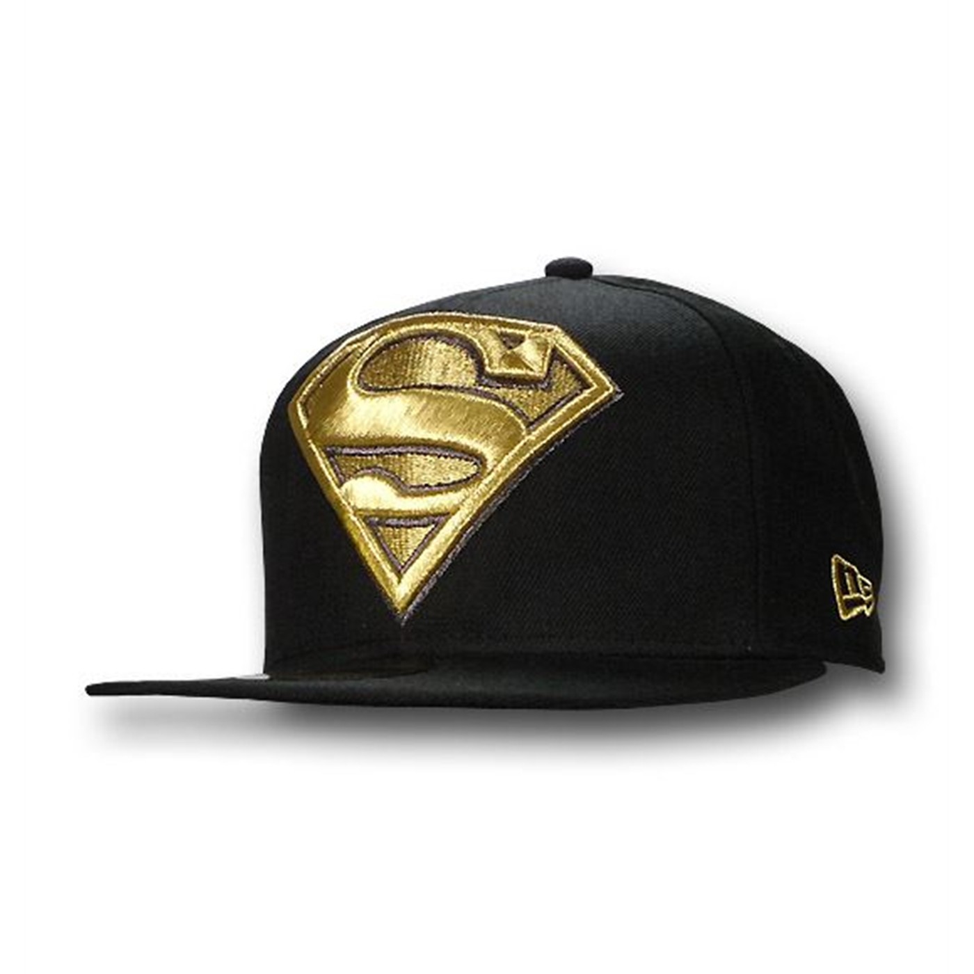Superman 59Fifty Black Gold Flat Bill Hat, Black