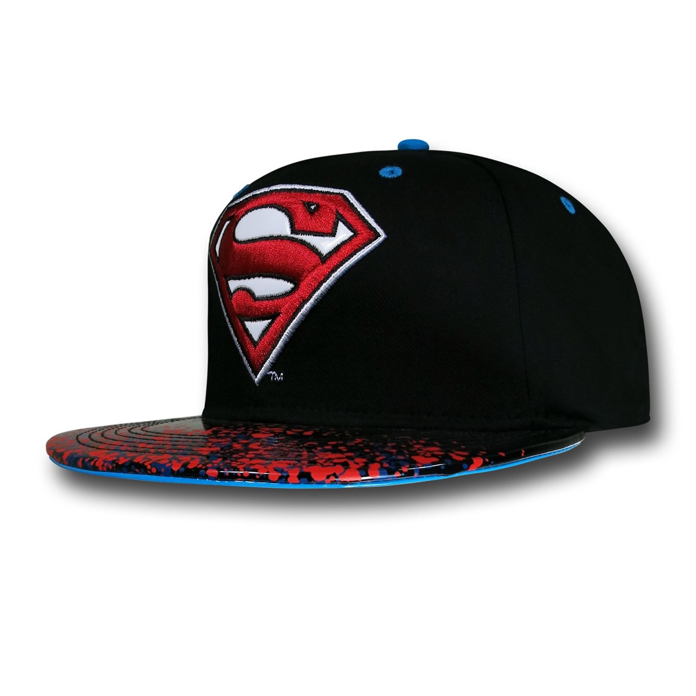 Superman Splatter Print Snapback Cap, Black