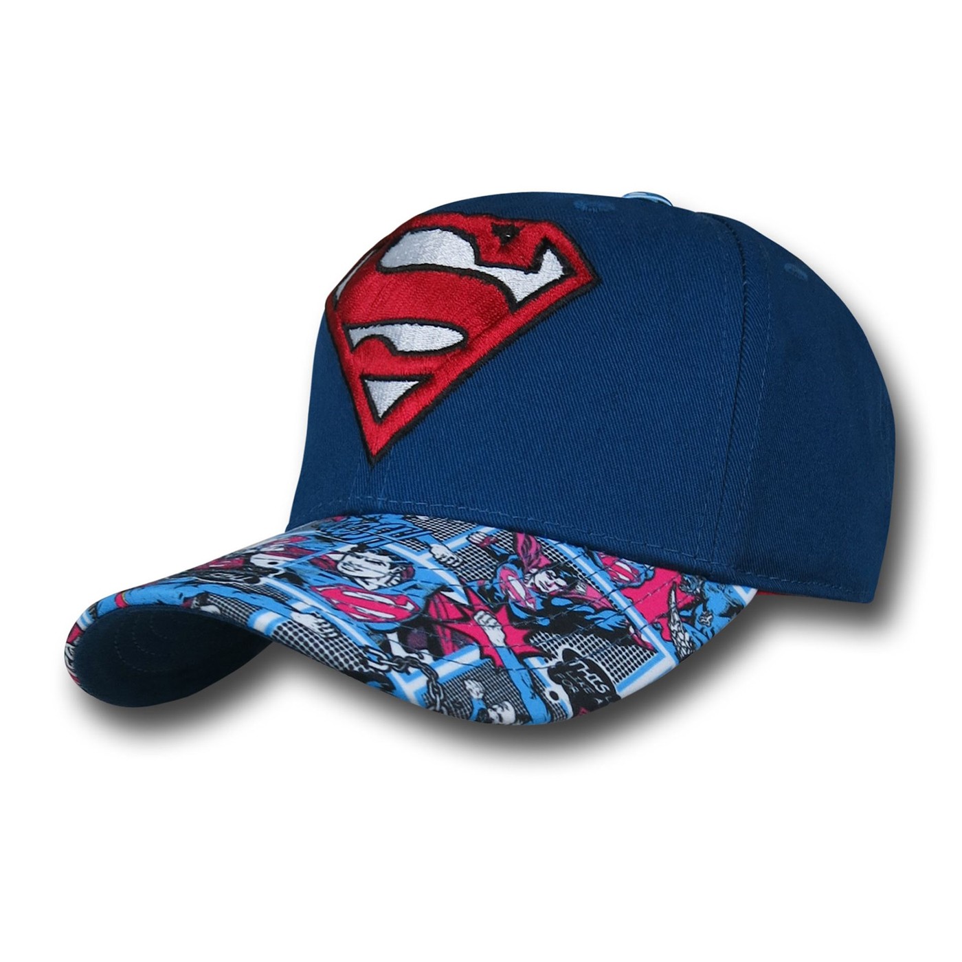 Superman Sublimated Brim Kids Snapback Cap, Blue