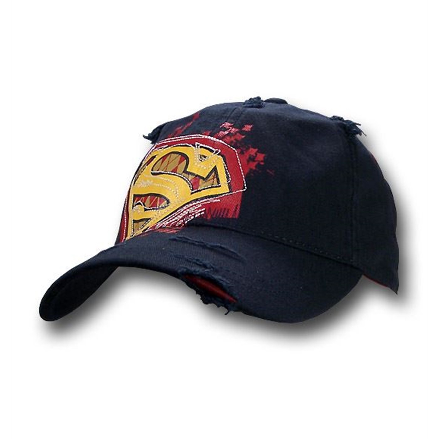 Superman Youth Shredded Off Center Symbol Baseball Cap, Blue